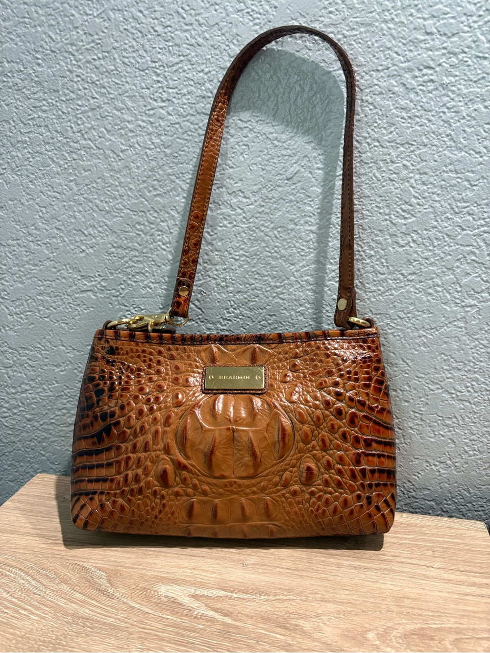 Brahmin Cognac Croc-Embossed Shoulder Bag